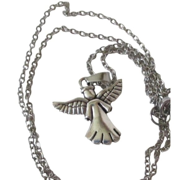 New Angel Pendant Necklace Silver-Tone W/ 18" Chain - Celestial Angelic Jewelry - Picture 5 of 6